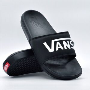 NEW VANS Off The Wall Black Men's size 6 slides 7.5 (Women’s) Sandals with logo